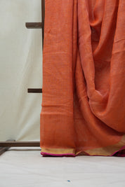 Peach  Plain Linen Saree With Tassels - SRPPLS281