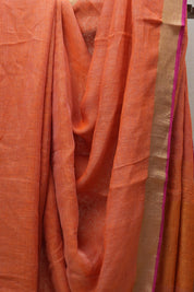 Peach  Plain Linen Saree With Tassels - SRPPLS281