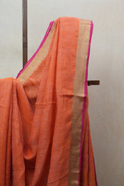 Peach  Plain Linen Saree With Tassels - SRPPLS281