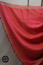 Peach  Plain Linen Saree With Tassels - SRPPLS281