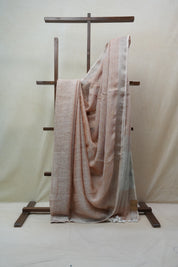 Light Brown Plain Linen Saree With Tassels - SRLBPLS270
