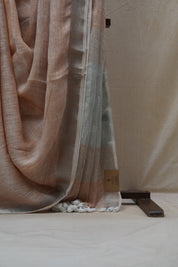 Light Brown Plain Linen Saree With Tassels - SRLBPLS270