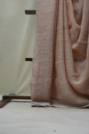Light Brown Plain Linen Saree With Tassels - SRLBPLS270