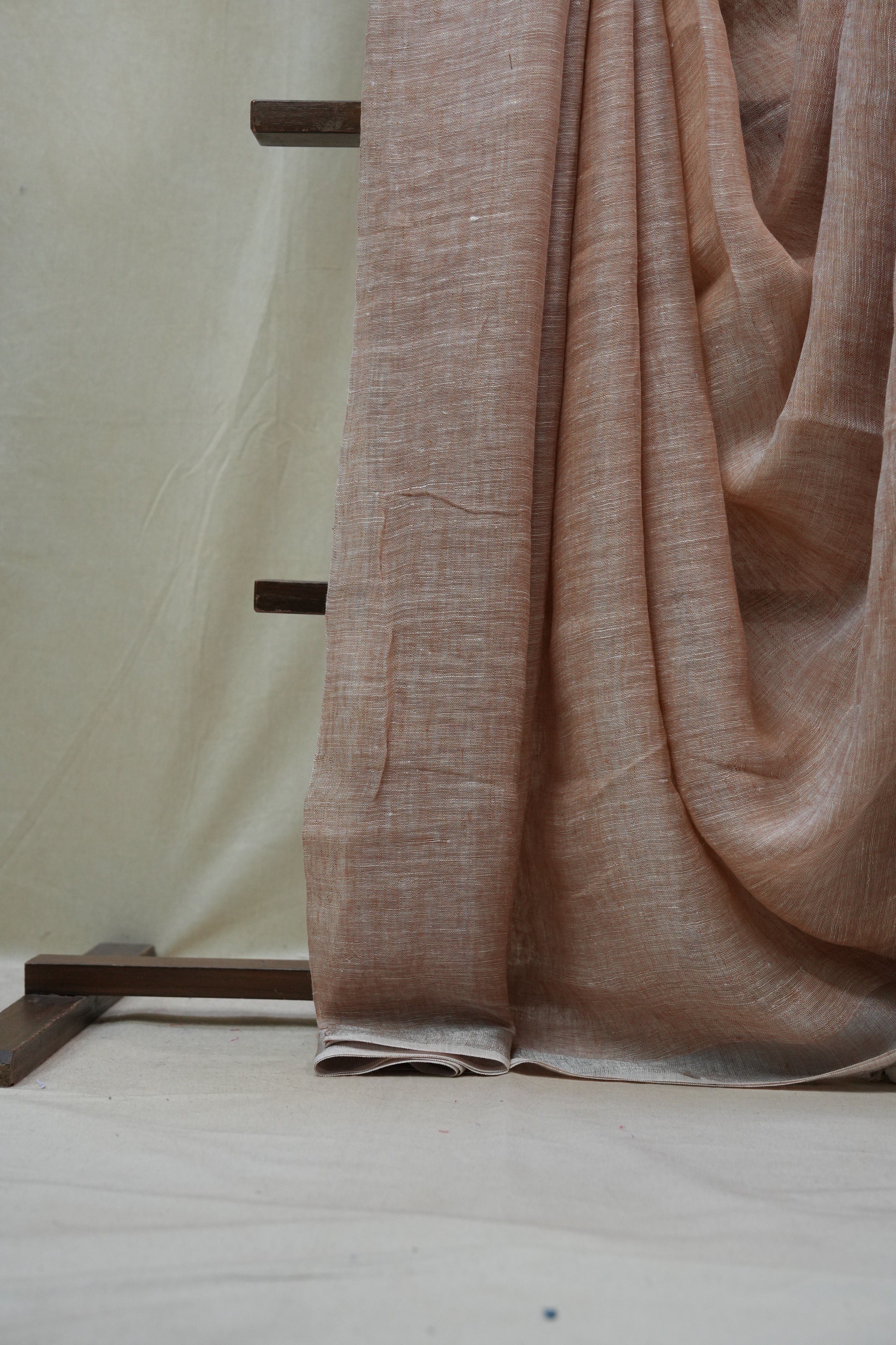 Light Brown Plain Linen Saree With Tassels - SRLBPLS270