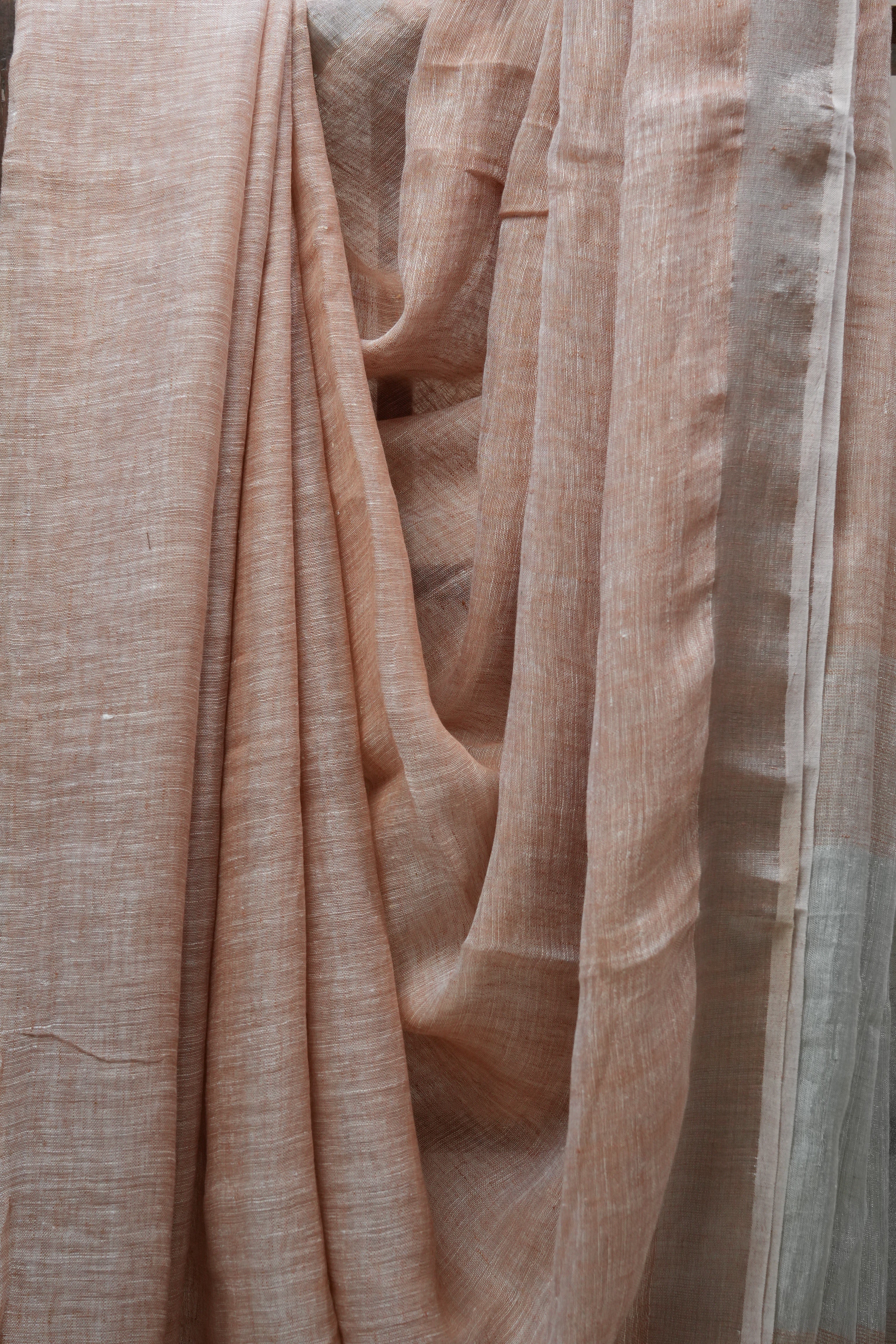 Light Brown Plain Linen Saree With Tassels - SRLBPLS270