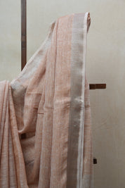 Light Brown Plain Linen Saree With Tassels - SRLBPLS270