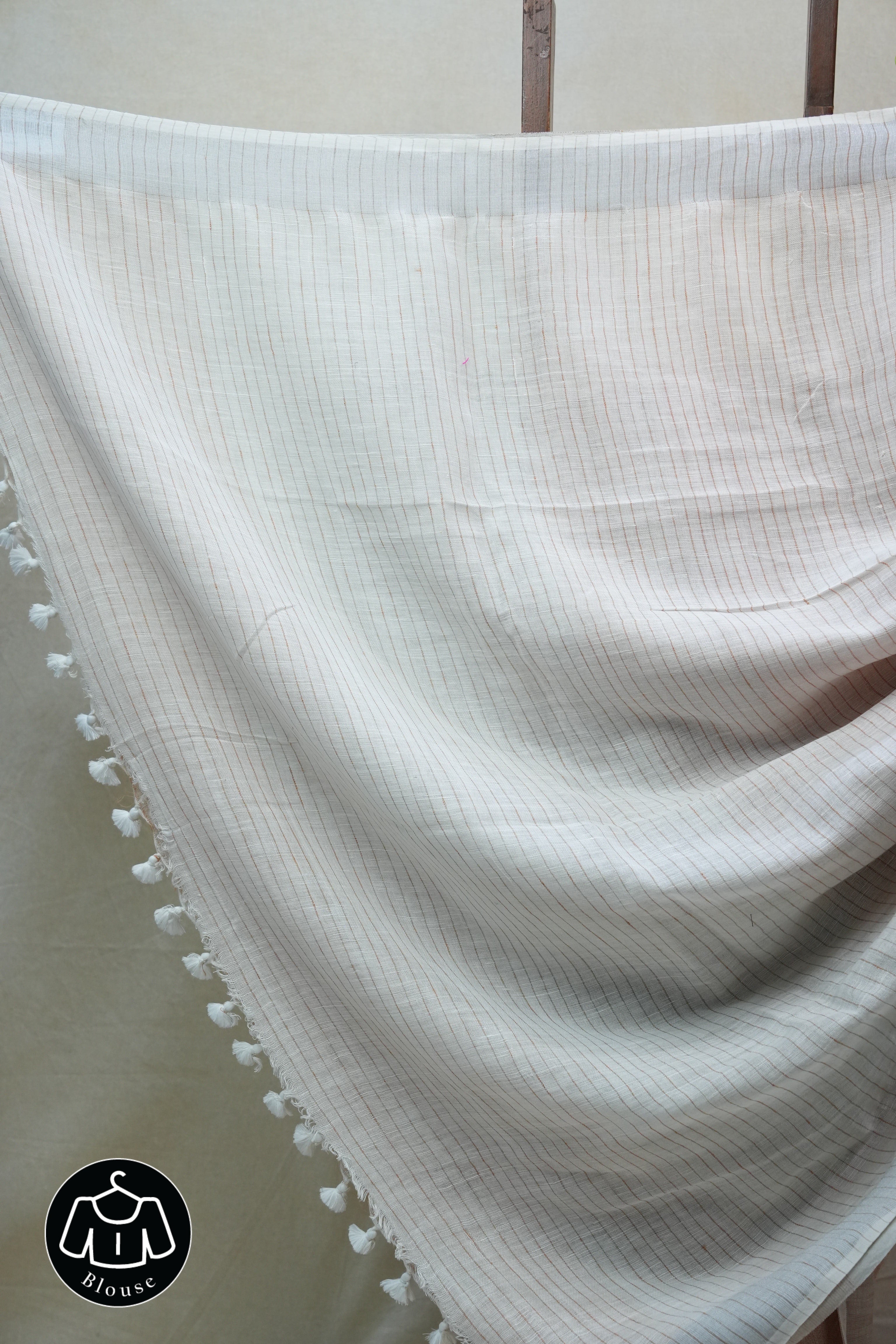 Light Brown Plain Linen Saree With Tassels - SRLBPLS270