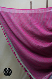 Sky Blue Plain Linen Saree With Pink Tassels - SRSBPLS288