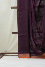 Wine Plain Linen Saree With Tassels - SRWPLS268