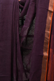 Wine Plain Linen Saree With Tassels - SRWPLS268