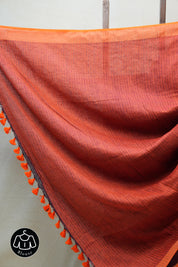 Wine Plain Linen Saree With Tassels - SRWPLS268