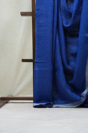 Blue Plain Linen Saree With Tassels - SRBPLS271