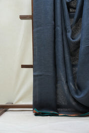 Teal Plain Linen Saree With Tassels - SRLPLS275