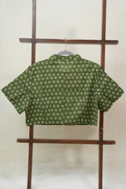 Green Stand Collar HBP Cotton Blouse - SRGSCCB155