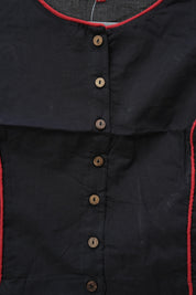Black Boat Neck Plain Cotton Blouse With Red Piping - SRBBNCB35