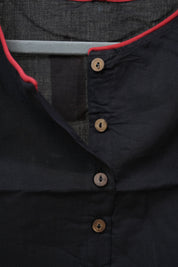 Black Boat Neck Plain Cotton Blouse With Red Piping - SRBBNCB35