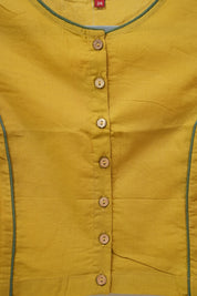 Olive Yellow Boat Neck Plain Cotton Blouse With Green Piping - SROYBNCB36