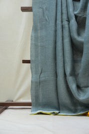 Olive Green Plain Linen Saree With Yellow Tassels - SROGPLS286