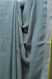 Olive Green Plain Linen Saree With Yellow Tassels - SROGPLS286