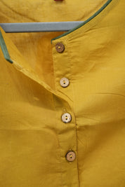 Olive Yellow Boat Neck Plain Cotton Blouse With Green Piping - SROYBNCB36