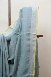 Olive Green Plain Linen Saree With Yellow Tassels - SROGPLS286