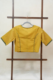 Olive Yellow Boat Neck Plain Cotton Blouse With Green Piping - SROYBNCB36