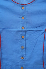 Blue Boat Neck Plain Cotton Blouse With Red Piping - SRBBNCB34