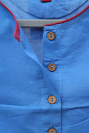 Blue Boat Neck Plain Cotton Blouse With Red Piping - SRBBNCB34