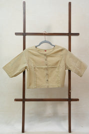 Beige Boat Neck Plain Cotton Blouse With Beige Piping - SRBBNCB37