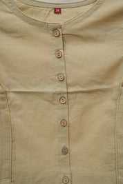 Beige Boat Neck Plain Cotton Blouse With Beige Piping - SRBBNCB37