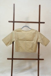 Beige Boat Neck Plain Cotton Blouse With Beige Piping - SRBBNCB37