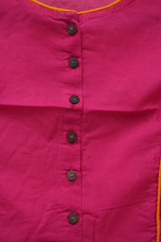 Pink Boat Neck Plain Cotton Blouse With Yellow Piping - SRPBNCB33