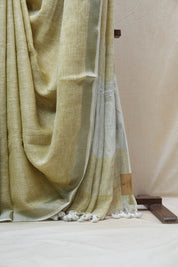 Khaki Plain Linen Saree With Tassels - SRKPLS282