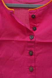 Pink Boat Neck Plain Cotton Blouse With Yellow Piping - SRPBNCB33