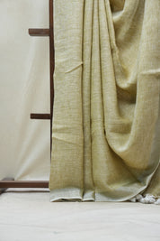 Khaki Plain Linen Saree With Tassels - SRKPLS282