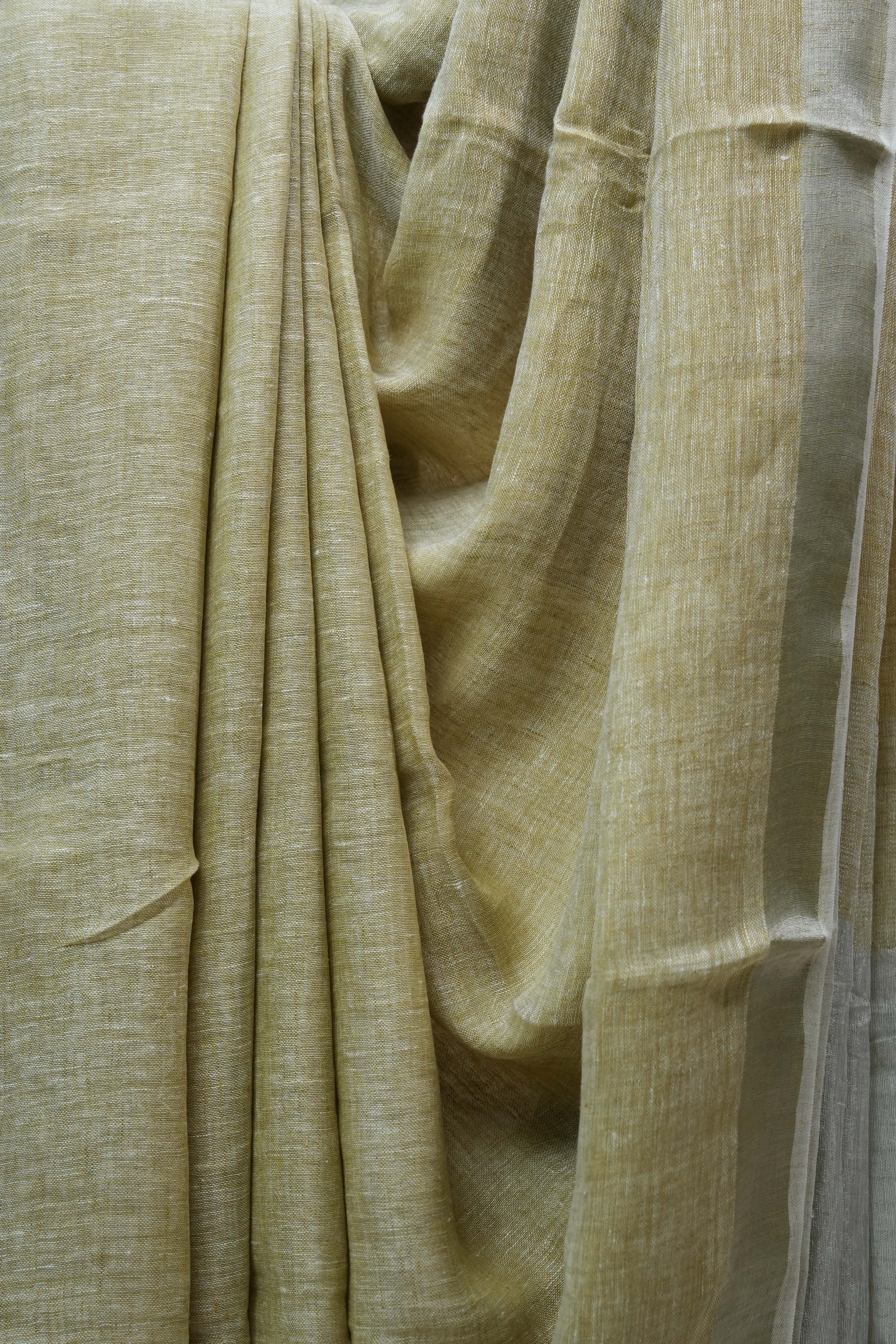 Khaki Plain Linen Saree With Tassels - SRKPLS282