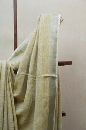 Khaki Plain Linen Saree With Tassels - SRKPLS282