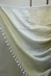 Khaki Plain Linen Saree With Tassels - SRKPLS282