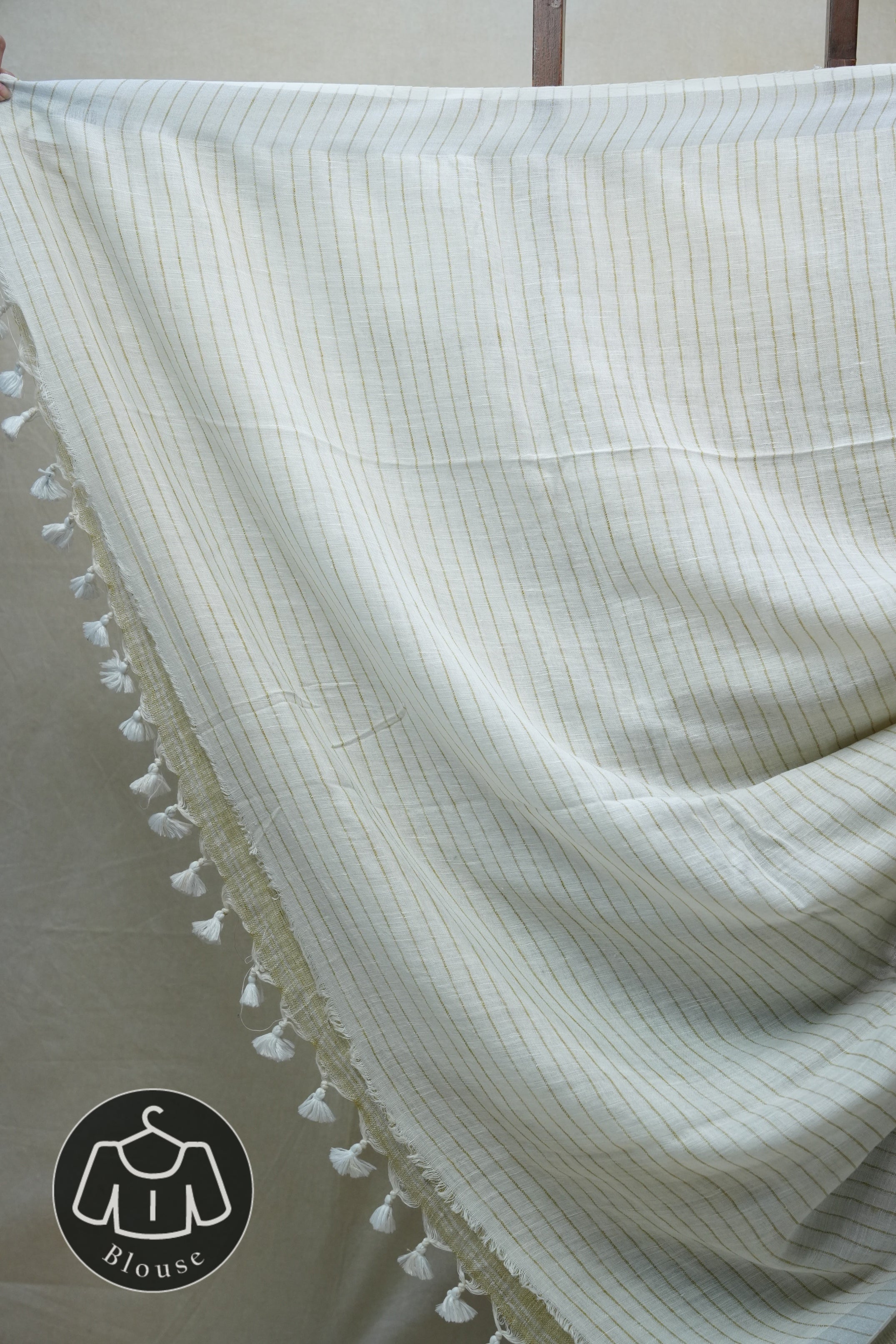 Khaki Plain Linen Saree With Tassels - SRKPLS282