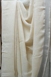 Off White  Plain Linen Saree With White Tassels - SROWPLS296