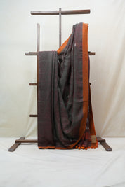 Two Tone Maroon Linen Jamdani Saree With Tassels -  SRTTMLJS373