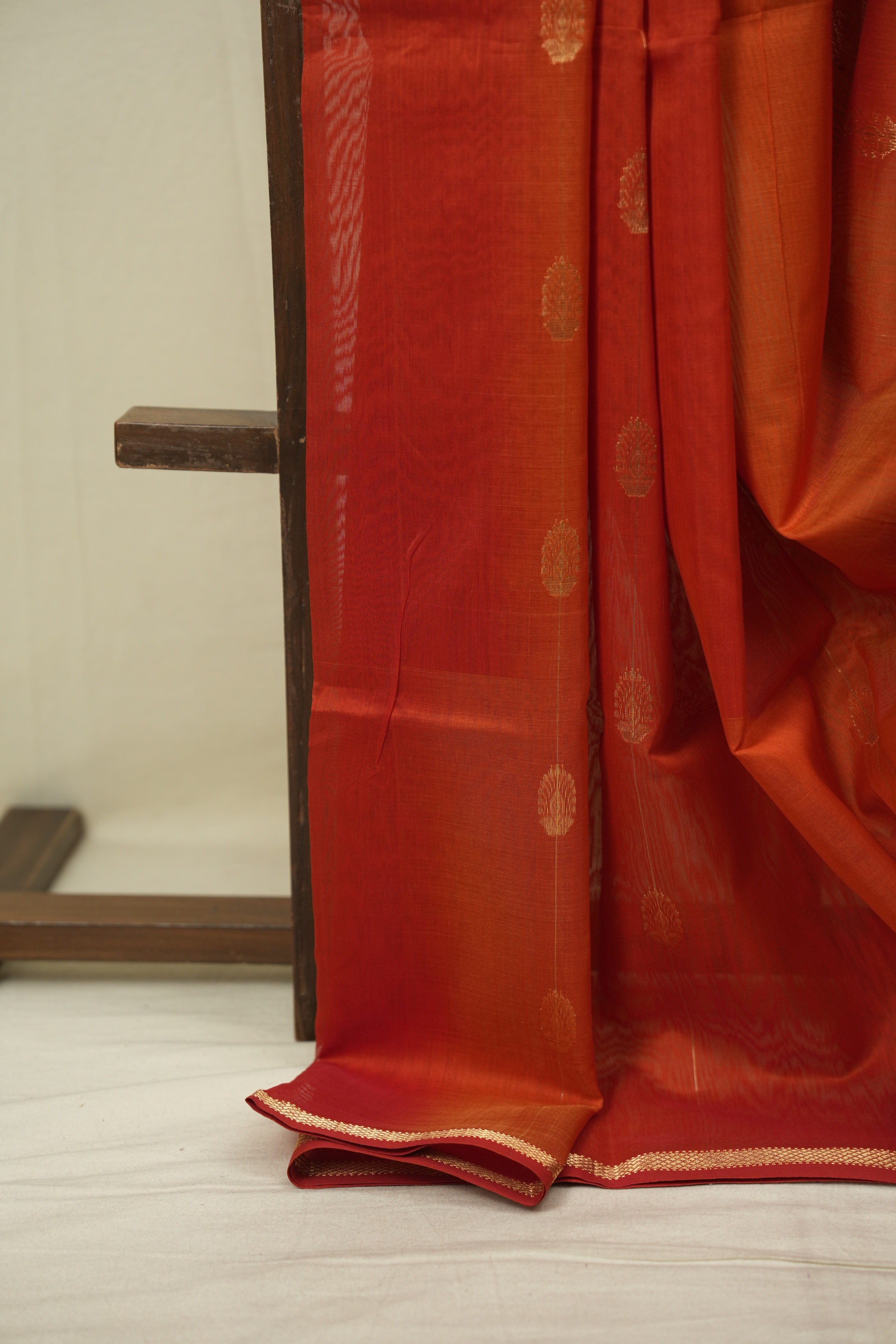 Dual Tone Rust Maheshwari Saree - SRDTRMS1319