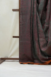 Two Tone Maroon Linen Jamdani Saree With Tassels -  SRTTMLJS373