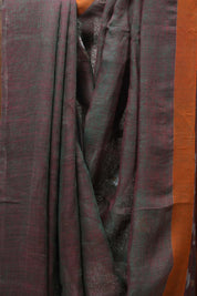 Two Tone Maroon Linen Jamdani Saree With Tassels -  SRTTMLJS373
