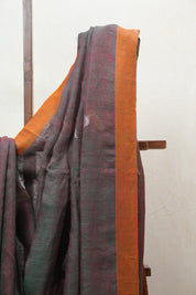 Two Tone Maroon Linen Jamdani Saree With Tassels -  SRTTMLJS373