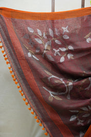 Two Tone Maroon Linen Jamdani Saree With Tassels -  SRTTMLJS373