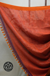 Two Tone Maroon Linen Jamdani Saree With Tassels -  SRTTMLJS373