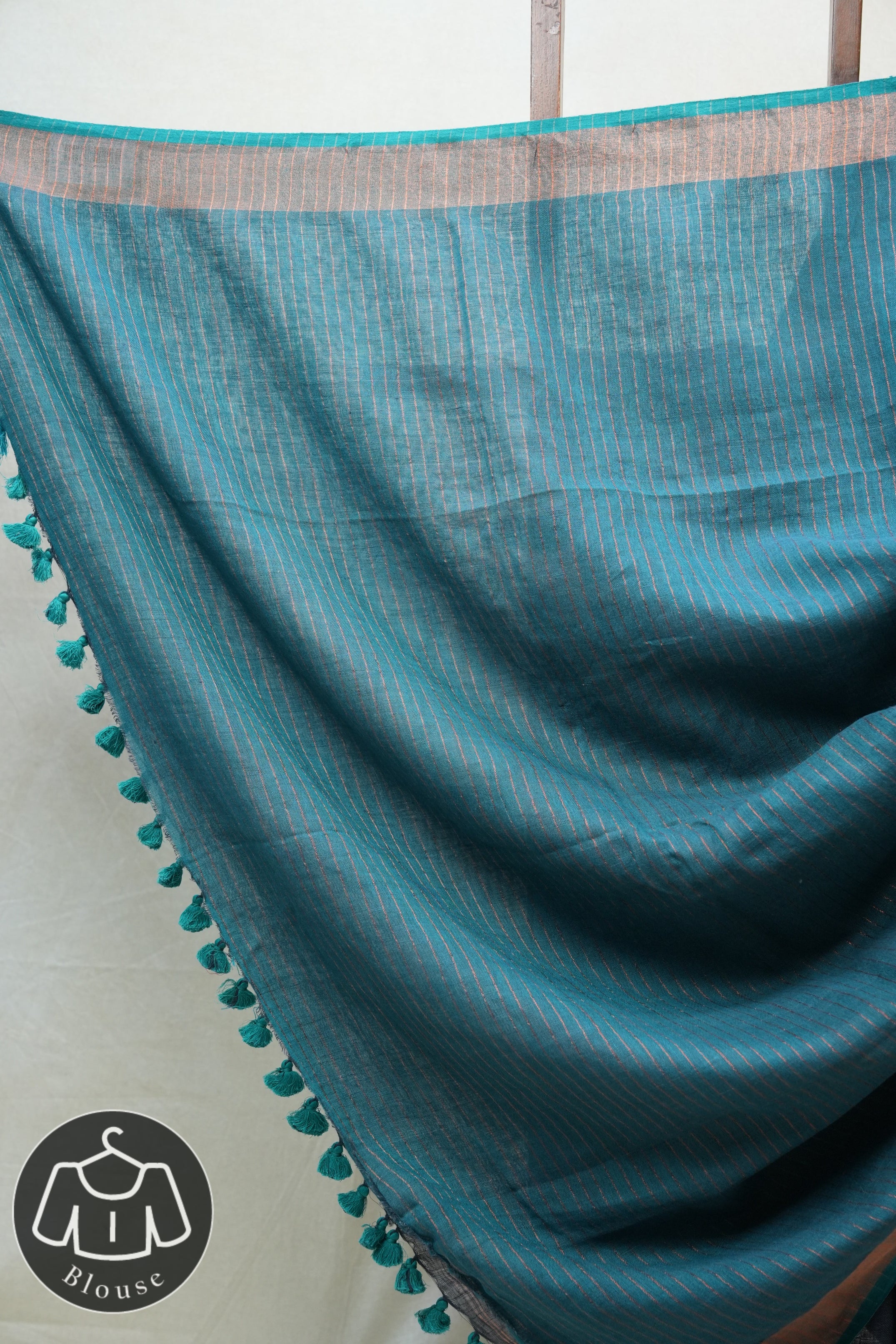 Dark Gray Plain Linen Saree With Green Tassels - SRDGPLS289