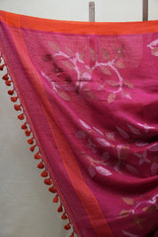 Pink Linen Jamdani Saree With Tassels -  SRPLJS375