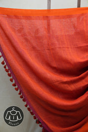 Pink Linen Jamdani Saree With Tassels -  SRPLJS375